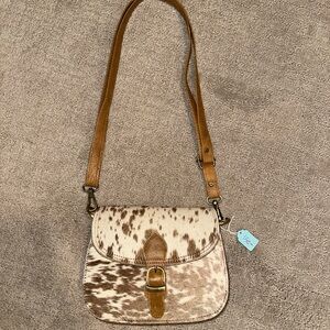 Leather & Haircalf Brown Crossbody Saddle Bag